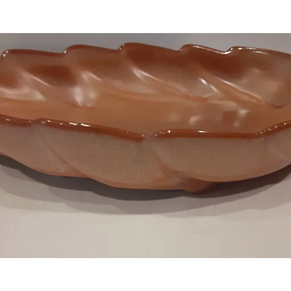 Vintage Frankoma Pottery#226 Terracotta Peach Decorative Leaf Dish